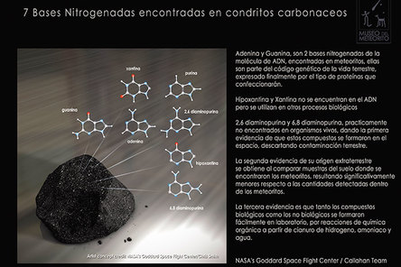 Condritos carbonaceos precursores de la Vida. Este grupo de meteoritos se caracteriza por traer complejos componentes orgánicos que utilizamos todos los seres vivientes de la tierra, postulándose como semillas de vida dispersas por el cosmos.