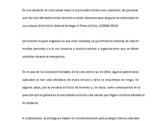 Recomendaciones para proteger bienes culturales en caso de incendio